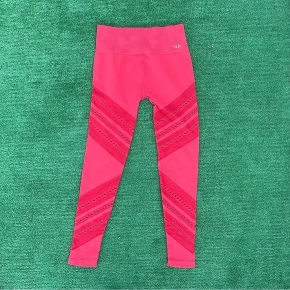NUX Red Workout Leggings with Cutout Diagonal Design Size L